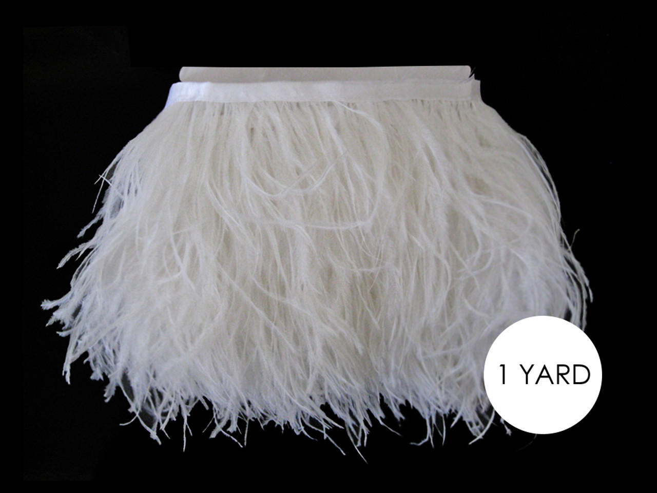 1 Yard - Snow White Ostrich Fringe Trim Wholesale Feather (Bulk)