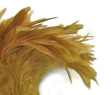 4 Inch Strip - Old Gold Bleached & Dyed Strung Rooster Schlappen Feathers