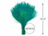 100 Pieces – Peacock Green Bleached & Dyed Peacock Tail Eye Wholesale Feathers (Bulk) 10-12” Long 