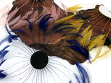 1 Piece - Navy Blue Whole Beaded Pinwheel Stripped Rooster Hackle Feather Plates