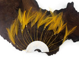 1 Piece - Golden Yellow Half Beaded Pinwheel Stripped Rooster Hackle Feather Pads