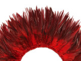 1 Yard - 6-7" Red Dyed Over Natural Strung Chinese Rooster Saddle Wholesale Feathers (Bulk) 