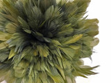1 Yard - Olive Green Bleached & Dyed Strung Rooster Schlappen Wholesale Feathers (Bulk)