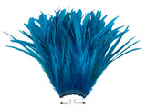 2.5 Inch Strip - 16-18" Turquoise Blue Strung Bleach & Dyed Rooster Coque Tail Feathers