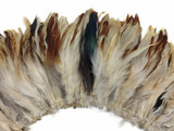 4 Inch Strip - Natural Cream & Red Strung Rooster Schlappen Feathers