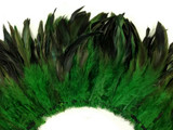 4 Inch Strip - Kelly Green Dyed Half Bronze Strung Rooster Schlappen Feathers