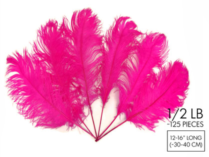 1/2 Lb - 12-16" Hot Pink Ostrich Tail Wholesale Fancy Feathers (Bulk)