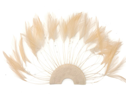 1 Piece - Champagne Half Beaded Pinwheel Stripped Rooster Hackle Feather Pads