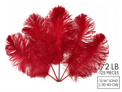 1/2 Lb - 12-16" Red Ostrich Tail Wholesale Fancy Feathers (Bulk)