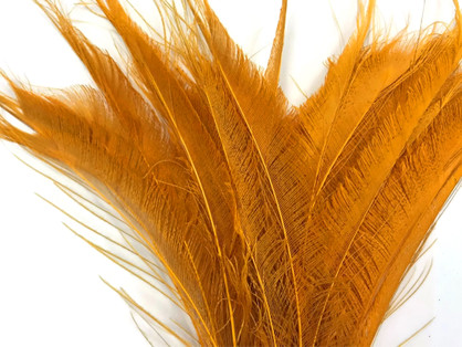 5 Pieces - Golden Yellow Bleached & Dyed Peacock Swords Cut Feathers