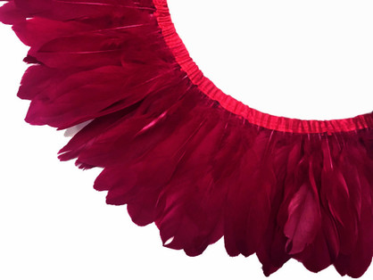 1 Yard - Burgundy Goose Pallet Parried Dyed Feather Trim