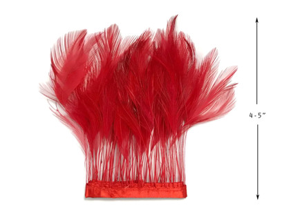 1 Yard - Red Stripped Rooster Neck Hackle Eyelash Wholesale Feather Trim (Bulk)