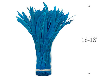 1/8 Lb. -  16-18" Turquoise Blue Strung Natural Bleach & Dyed Rooster Coque Tail Wholesale Feathers (Bulk)