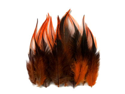 1 Dozen - Short Orange Badger Whiting Farm Rooster Hair Extension Feathers