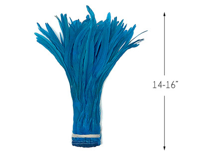 1/2 Yard - 14-16" Turquoise Blue Strung Natural Bleached & Dyed Rooster Coque Tail Wholesale Feathers (Bulk)