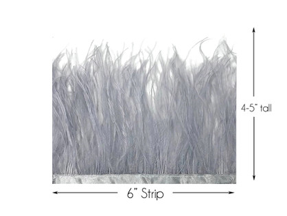 6 Inch Strip - Grey Ostrich Fringe Trim Feather