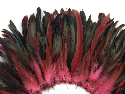2.5  Inch Strip -  Pink Half Bronze Natural Dyed Coque Tail Strung Feathers