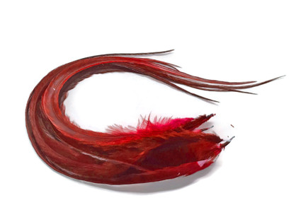 6 Pieces -  Solid Red Thick Long Rooster Hair Extension Feathers
