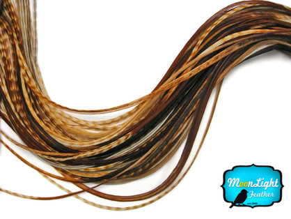 6 Pieces - Xl Unique Ginger Thin Grizzly Rooster Hair Extension Feathers