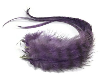 6 Pieces - Plum Grizzly Thick Long Rooster Hair Extension Feathers