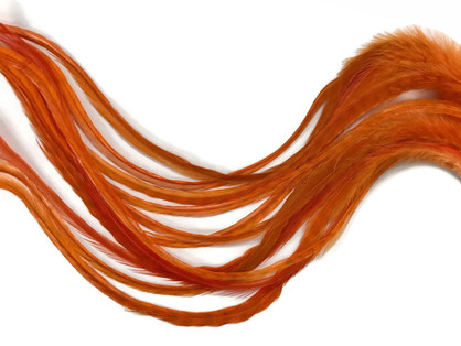 6 Pieces - XL Solid Orange Thick Extra Long Rooster Hair Extension Feathers