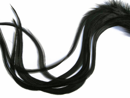 6 Pieces - XL Solid Black Thick Extra Long Whiting Farm Rooster Saddle Hair Extension Feathers