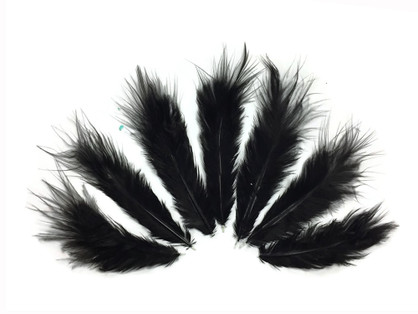 1 Dozen - Solid Black Mini Rooster Chickabou Fluff Whiting Hair Feathers