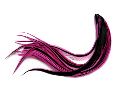 1 Dozen - Medium Hot Pink Badger Rooster Saddle Whiting Hair Extension Feathers