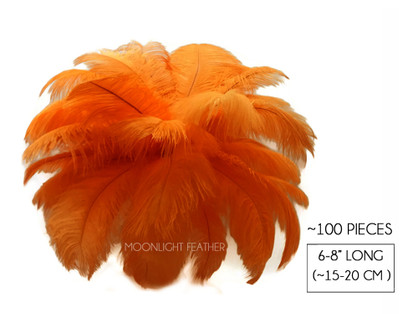 100 Pieces - 6-8" Orange Wholesale Ostrich Drabs Feathers (Bulk)