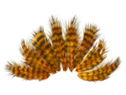 1 Dozen - Golden Yellow Grizzly Mini Rooster Chickabou Fluff Whiting Hair Feathers