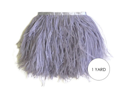 1 Yard - Grey Ostrich Fringe Trim Wholesale Feather (Bulk)