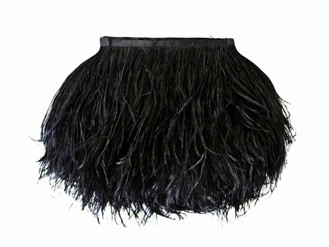 6 Inch Strip - BLACK Ostrich Fringe Trim feather | Moonlight Feather