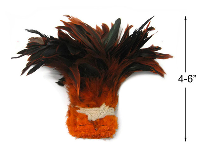 1 Yard - Orange Half Bronze Strung Rooster Schlappen Wholesale Feathers (Bulk)