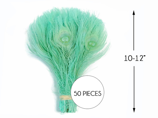 50 Pieces - Aqua Green Bleached & Dyed Peacock Tail Eye Wholesale Feathers (Bulk)