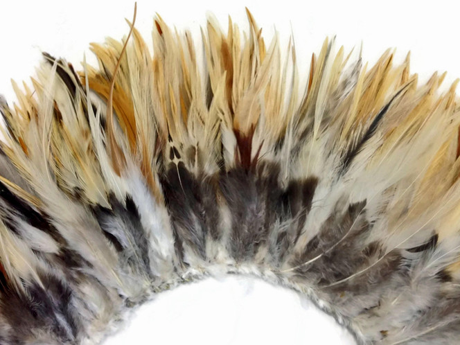 4 Inch Strip - 4-6" Natural Cream Strung Chinese Rooster Saddle Feathers