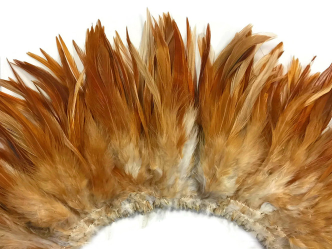 4 Inch Strip - 6-7" Natural Red Strung Chinese Rooster Saddle Feathers