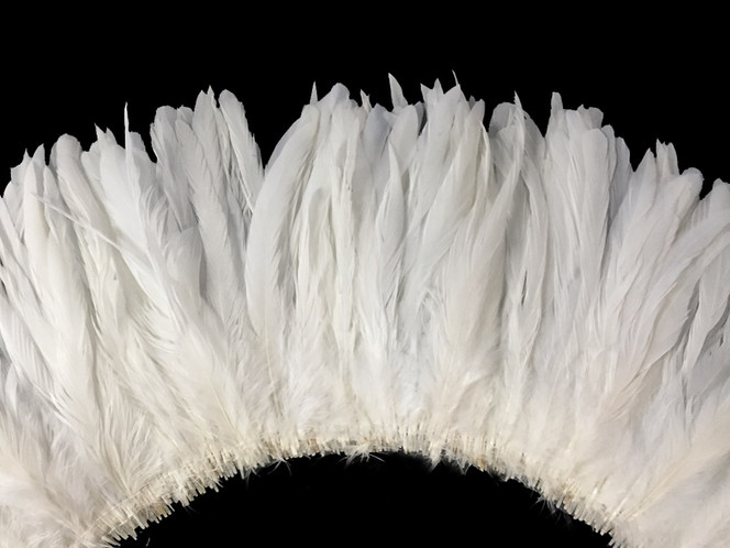 2.5 Inch Strip -  8-10" WHITE Strung Bleach Coque Tails Feathers