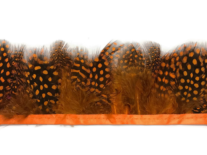 1 Yard - Orange Guinea Hen Plumage Feather Trim