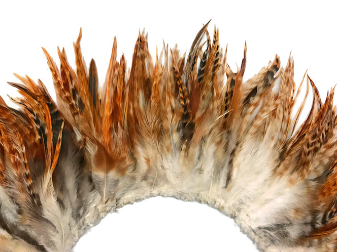 4 Inch Strip - 6-7" Natural Red Chinchilla Strung Chinese Rooster Saddle Feathers