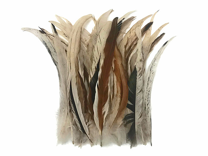 Wholesale Pack - 10-14" Natural Beige Mix Coque Tail Strung Rooster Feathers 2 Oz. (Bulk)