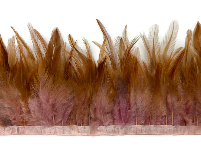 1 Yard - Dyed Taupe Over Natural Rooster Neck Hackle Saddle Feather Wholesale Trim