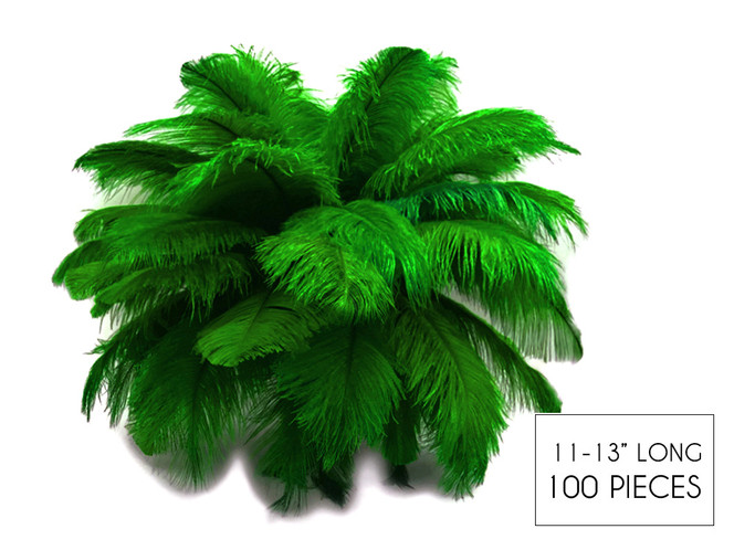 100 Pieces - 11-13" Kelly Green Ostrich Drabs Wholesale Body Feathers (Bulk)