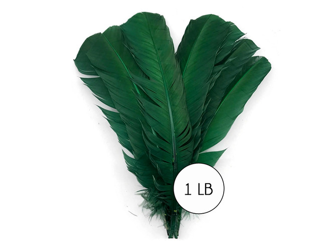 1 Lb. - Hunter Green Turkey Tom Rounds Secondary Wing Quill Wholesale Feathers (Bulk)