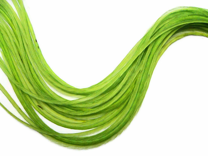 6 Pieces - Xl Solid Lime Thin Rooster Hair Extension Feather