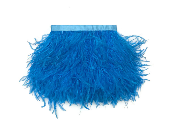 6 Inch Strip Turquoise Blue Ostrich Fringe Trim | Moonlight Feather