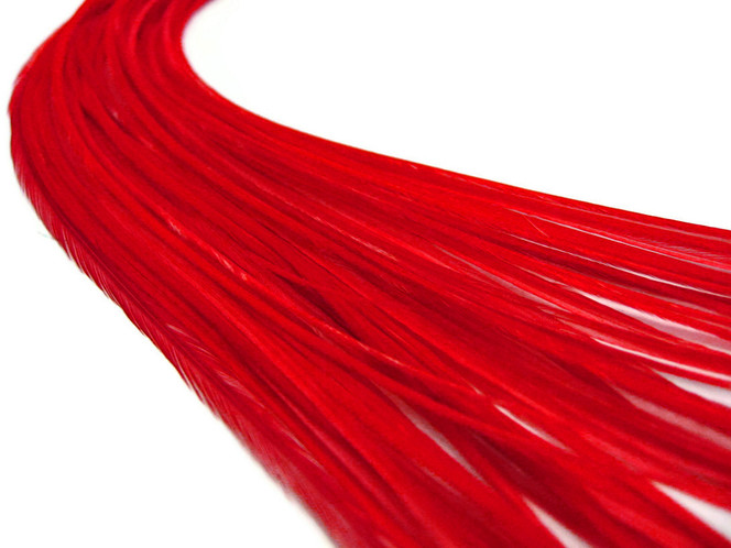 10 Pieces - Solid Red Thin Long Rooster Hair Extension Feathers