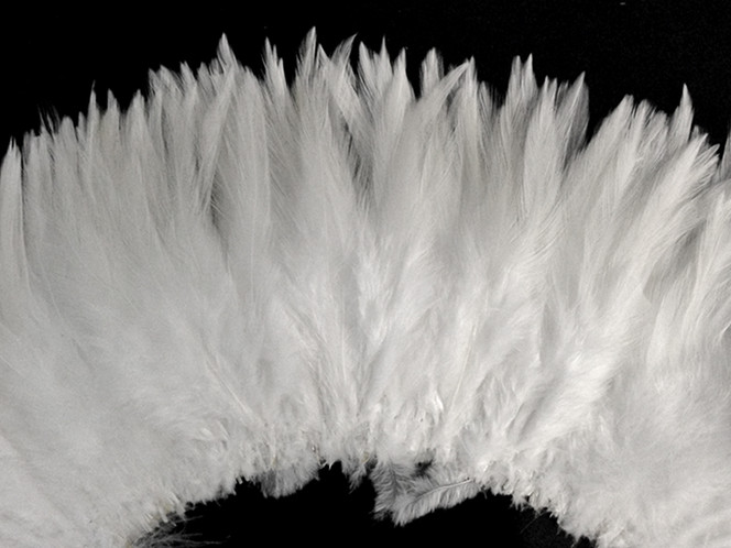 4 Inch Strip - 4-6" Natural White Strung Chinese Rooster Saddle Feathers