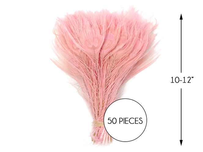 50 Pieces – Dusty Pink Bleached & Dyed Peacock Tail Eye Wholesale Feathers (Bulk) 10-12” Long 