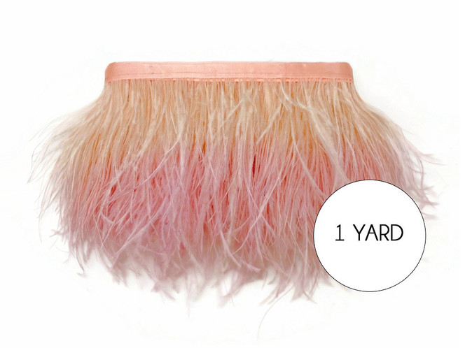 1 Yard - Peach Blossom Ostrich Fringe Trim Wholesale Feather (Bulk)