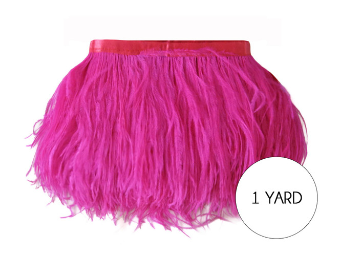 1 Yard - Hot Pink Ostrich Fringe Trim Wholesale Feather (Bulk)